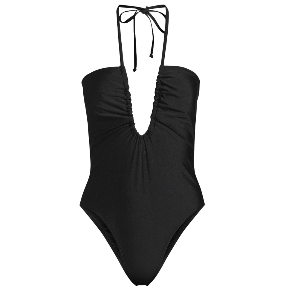 Ruched V-Neck Swimsuit One-Piece Large NWT